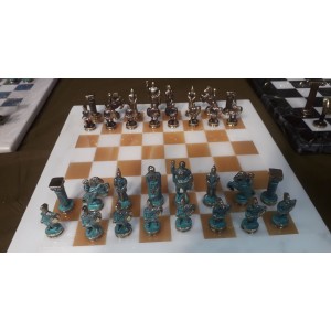 Μαρμάρινη Σκακιέρα με μπρούτζινα πιόνια